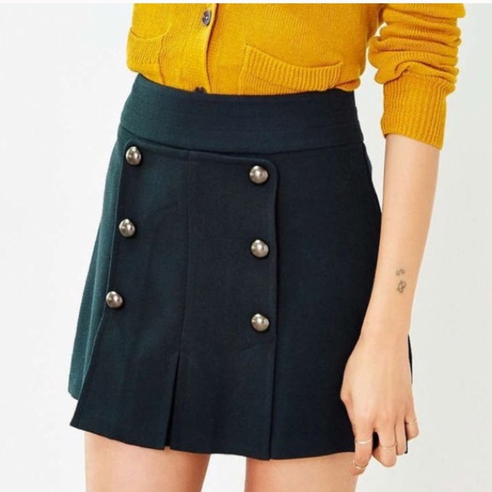 UO Cope Hunter Green Button Panel Skirt